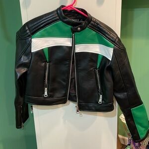Like New Lioness Cropped Leather Jacket w/ Green & White coloring